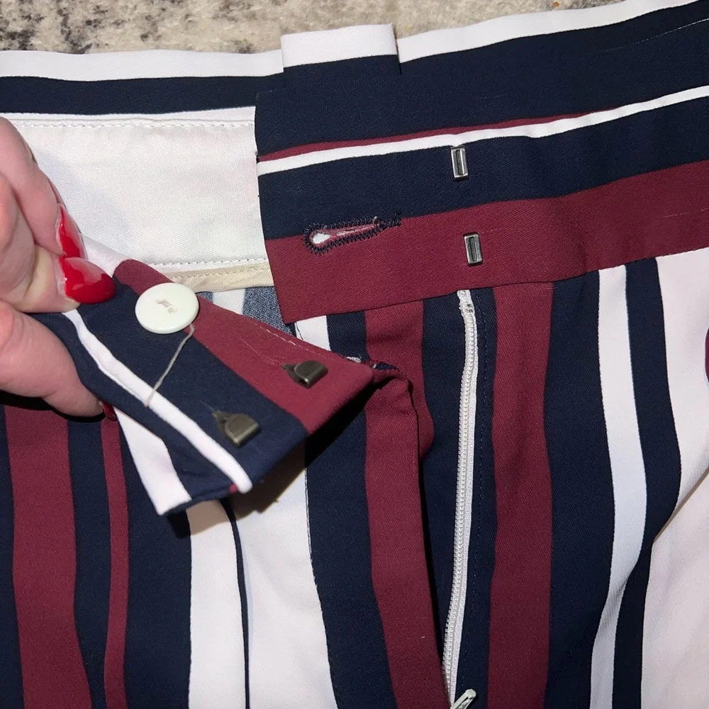 Express Women's Ankle Crop Striped Pants in Navy, White & Burgundy